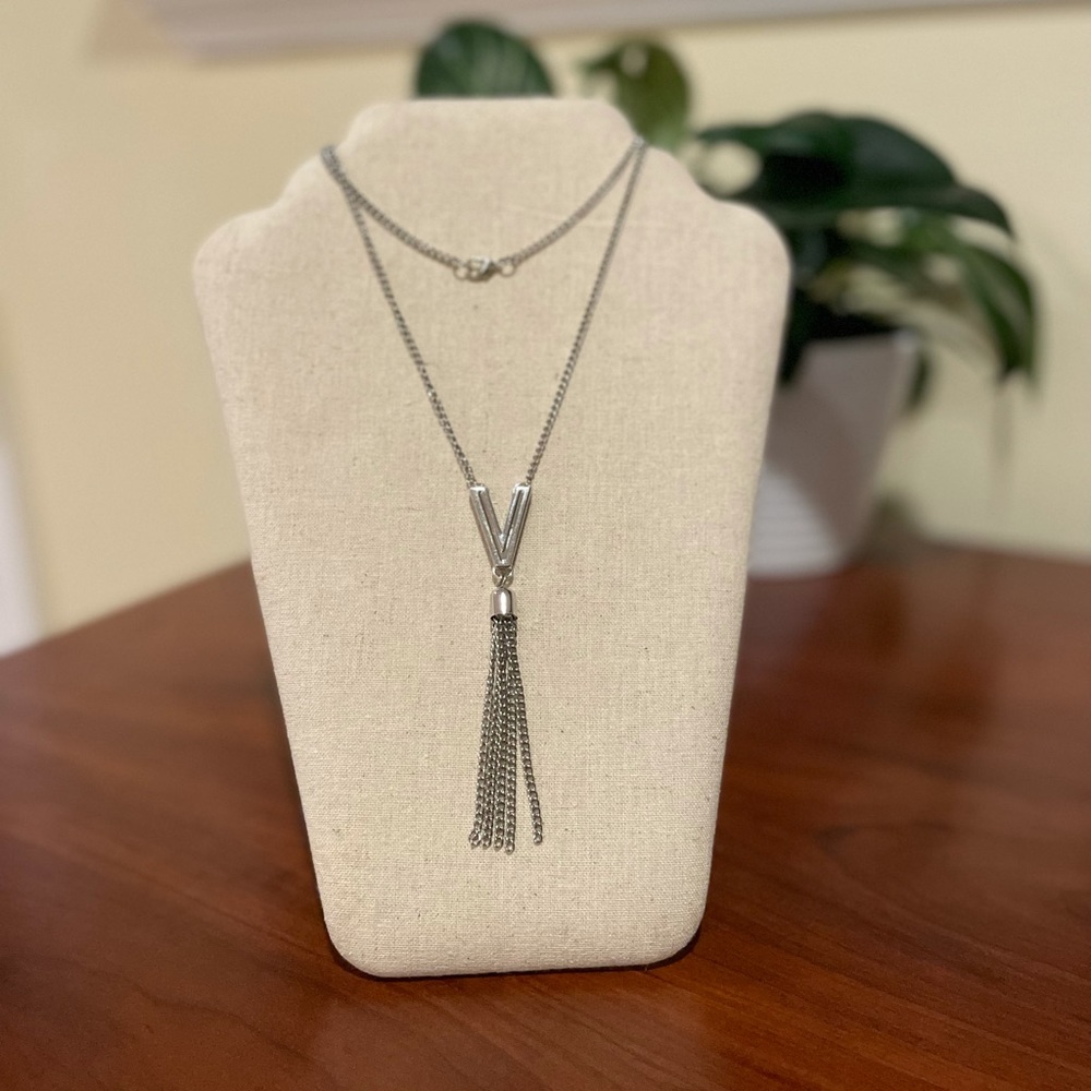 Long Silver Tone Fashion Necklace